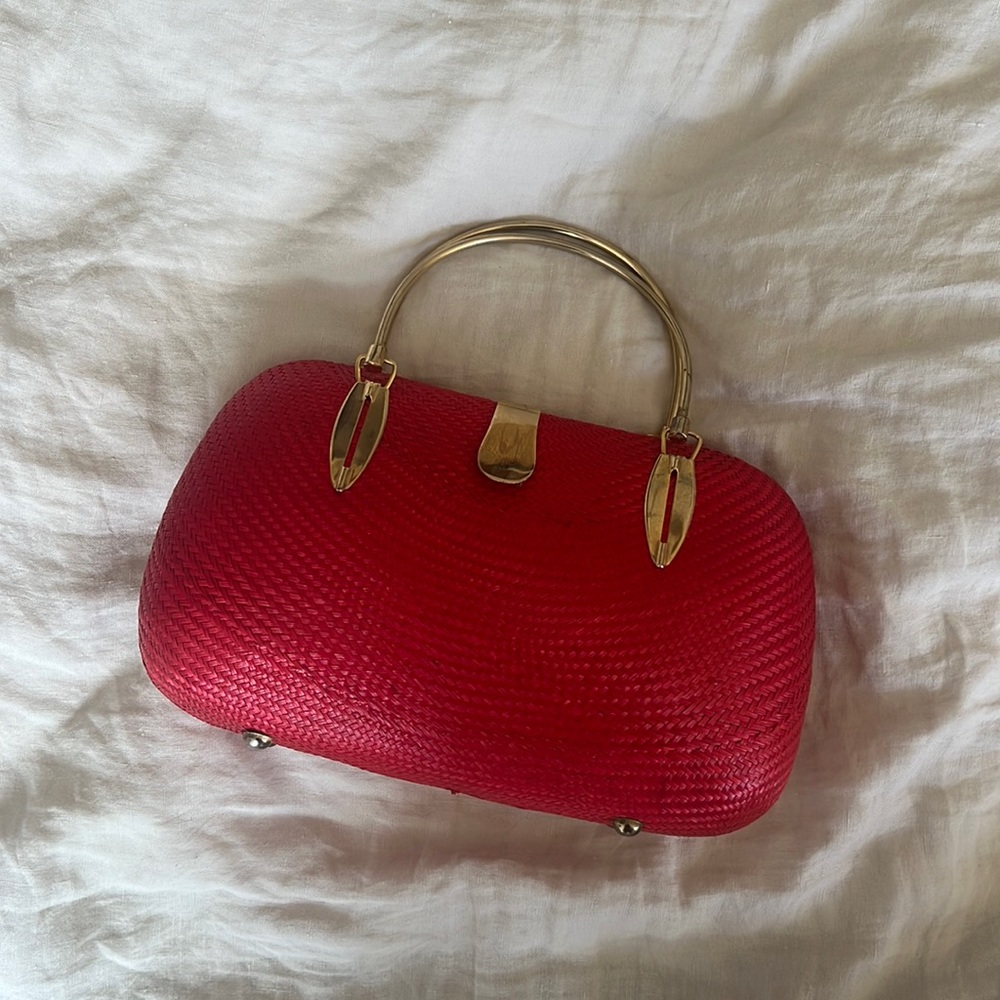 Red vintage wicker basket bag